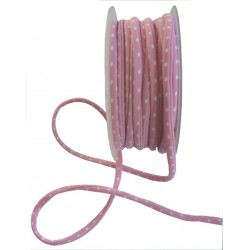 Elastic Tubular Ribbon - Pink with White Dots